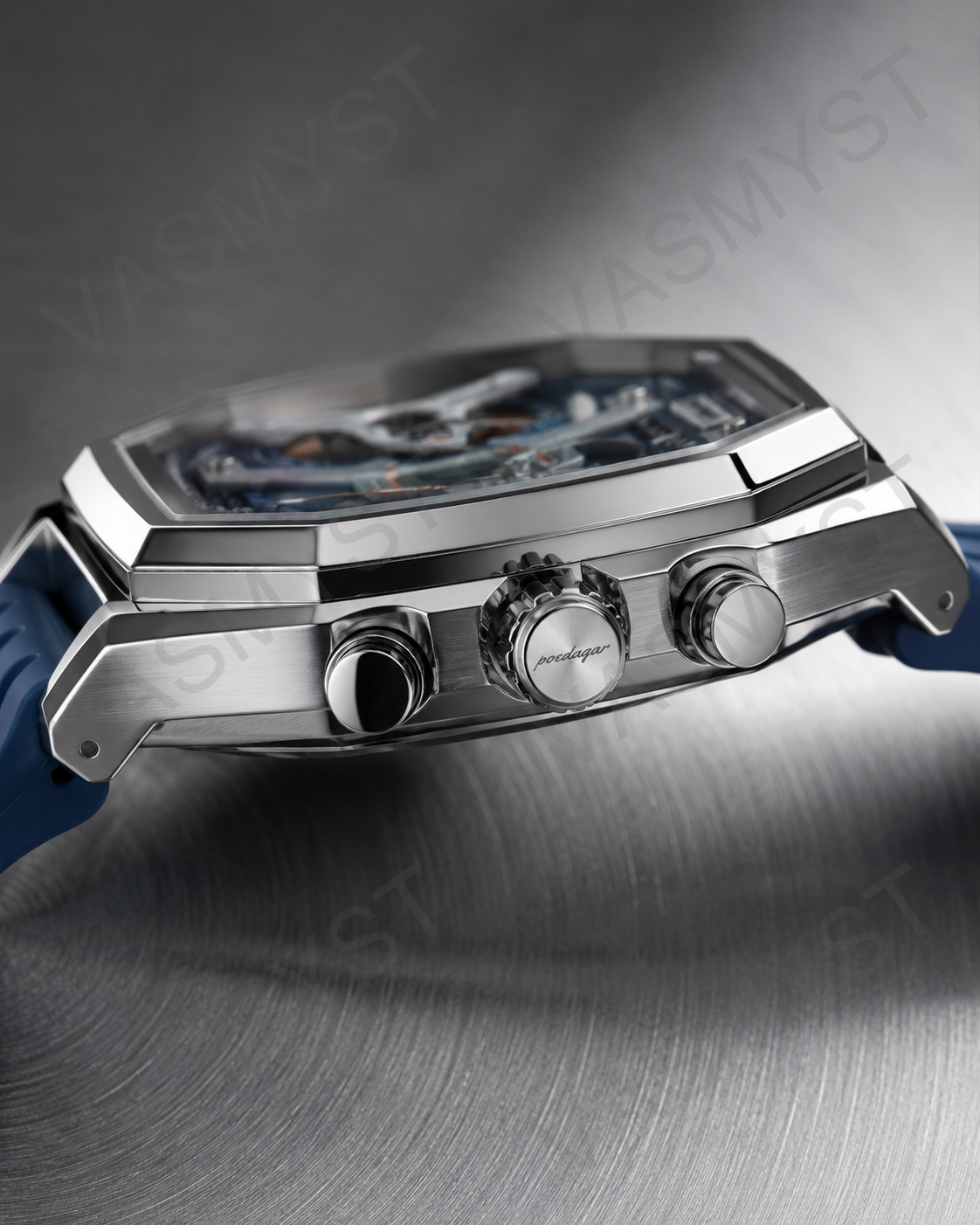 Vasmyst E106 Silver Blue - Side profile crown detail