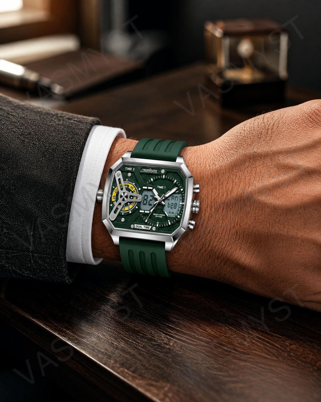 Vasmyst E106 Silver Green Digital Watch - E106_04