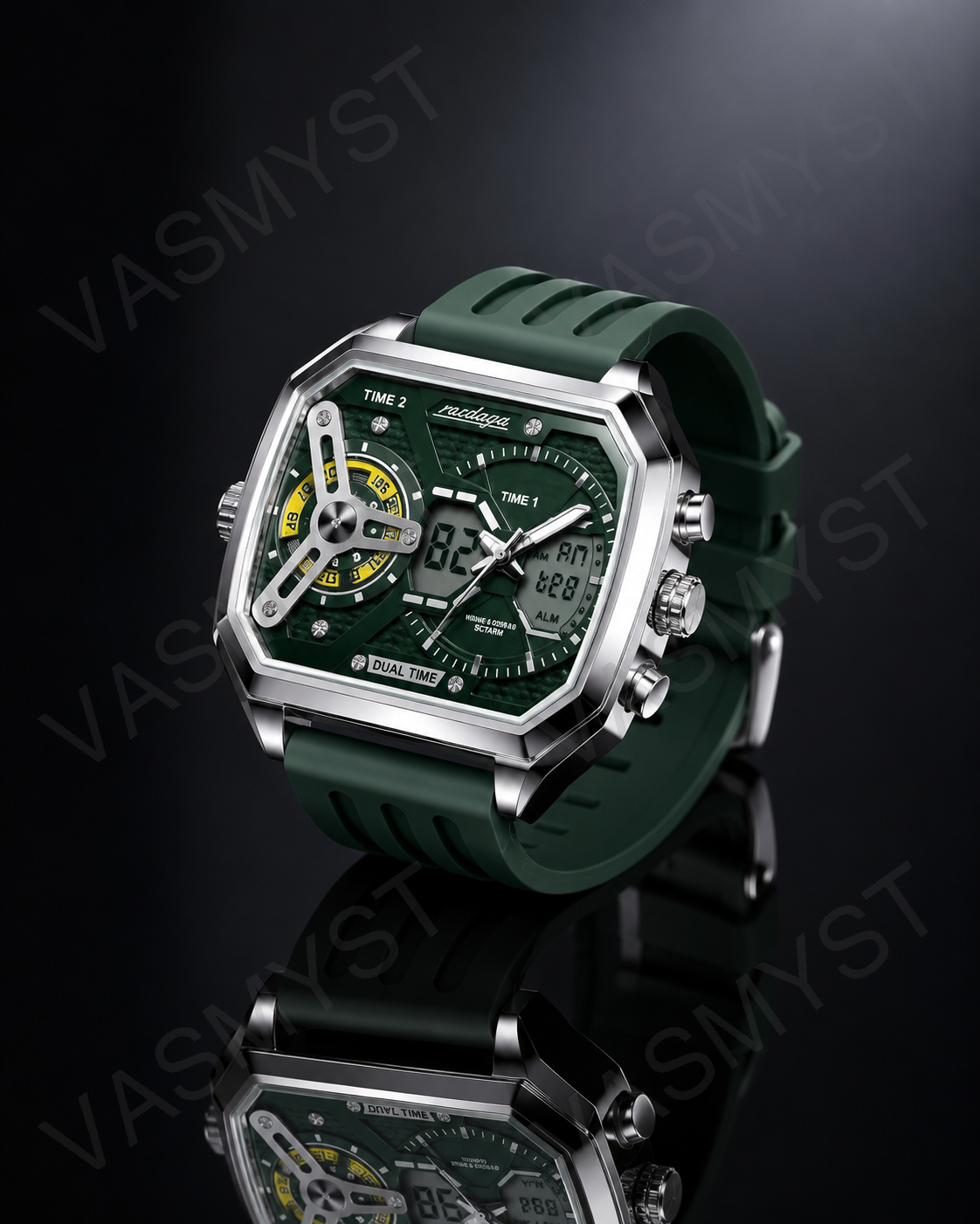Vasmyst E106 Silver Green Digital Watch - E106_08