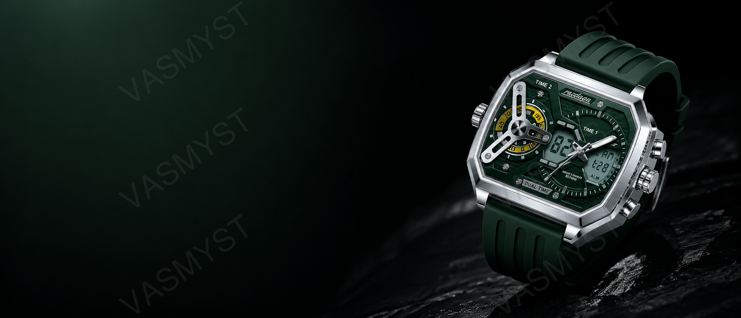 Vasmyst E106 Silver Green Digital Watch - E106_10