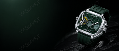 Vasmyst E106 Silver Green Digital Watch - E106_10